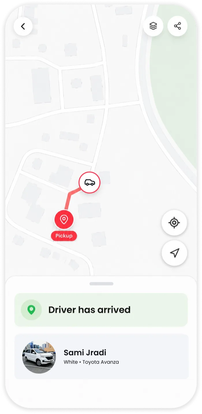 The Noqta app showing that the driver has arrived